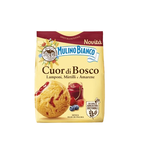 Småkager Cuor di bosco m hindbær, blåbær, kirsebær 300g Mulino Bianco 12stk/ks